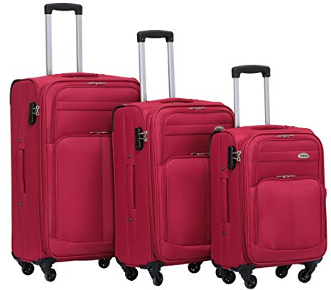 BEIBYE Stoff Kofferset Trolley Gepäckset mit Vorder Taschen, Oberer Öffnung und Dehnungsfuge (Weinrot)