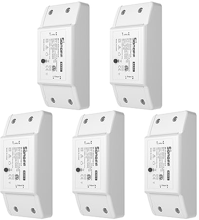 SONOFF Basic R2 Interrupteur Connecté WiFi , Commutateur Intelligent Compatible avec Alexa/Google Home, 10A/2200W, Contrôle à Distance, Commande Vocale, Fonction de Temps, Aucun Hub Requis (5 Pack)