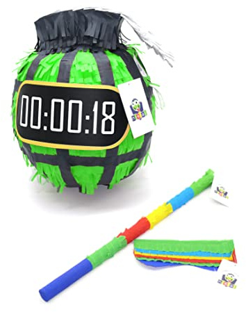 Nislai® Bombe Pinata-set | Perfekt för pojkfödelsedag eller som dekorativ fest | Present | Färg att välja mellan: Grön, röd, blå, silver (grön)