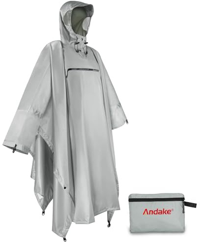 Andake Rain Poncho Waterproof Adult, Lightweight Reusable Raincoat Women Men Unisex with Hood for Hiking, Camping, Outdoor Activities