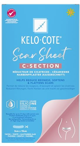 KELO-COTE C-Section Scar Sheets - 3cm x 15cm | Medical Grade Silicone - Soften & Flattens Raised Scars, Reduces Redness & Itching, Reusable Up to 21 Days