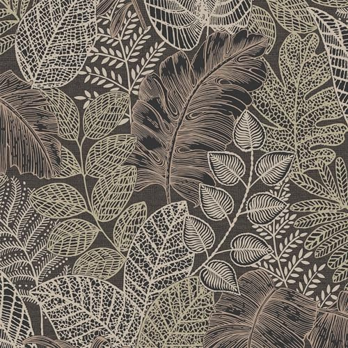 Superfresco Easy Scattered Leaves Floral Charcoal/Gold Wallpaper | Paste the Wall | White Leaves | Eco-Friendly
