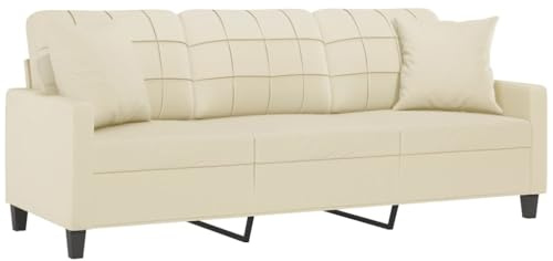 vidaXL Sofá de 3 Plazas con Cojines, Asiento con Respaldo Reposabrazos, Sofá Tapizado de Televisión, Asiento para Salón, Cuero Sintético Color Crema