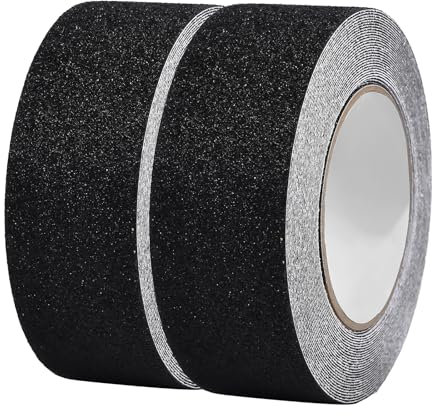 Funnytek halkfri tejp, 5 cm x 10 m, trappa halkfria remsor med självhäftande halkfri tejp, stark självhäftande säkerhet för golvbeläggning inomhus och utomhus, 2 rullar svart