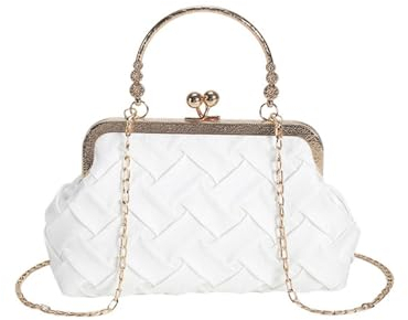 RPAEOY Damen Clutch Zopf PU Leder Brauttasche Elegant Handtasche Umhängetasche Tasche Crossbody Tasche Abendtasche für Hochzeit Abendparty Party Feiertage Weiß