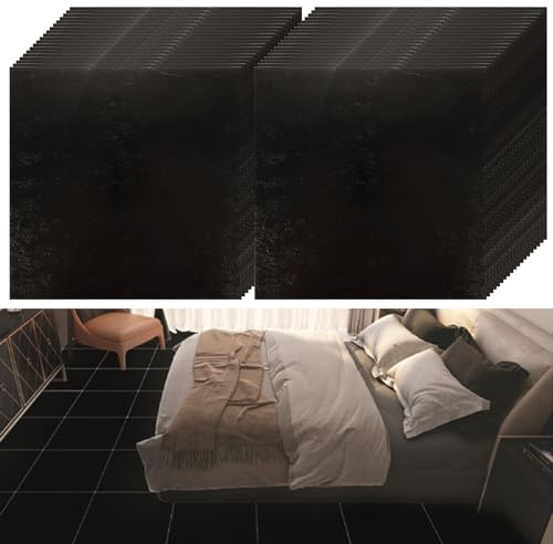 YAYODS 40 Pack Black Self Adhesive Floor Tile Vinyl Flooring, 30x30cm Flooring Stickers, Waterproof Peel and Stick Floor Tile for Kitchen Bathroom Living Room Anti Slip