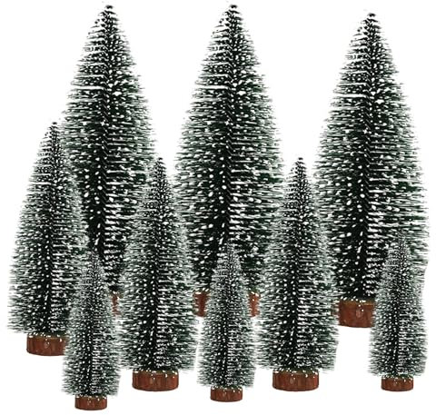 YINZZTRY Mini albero di Natale artificiale, Mini Sisal Snow Frost Alberi, Innevato Miniature Albero di Natale, 10/15/20 cm, per decorazione natalizia per il fai da te, vetrine, 9 pezzi