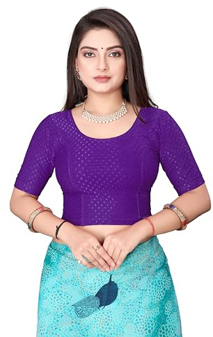 SEEANS Stretchable Cotton Full-Stitched Readymade Saree Blouse for Women - Purple, Comfortable & Stylish for Traditional Wear, Party, & Daily Use