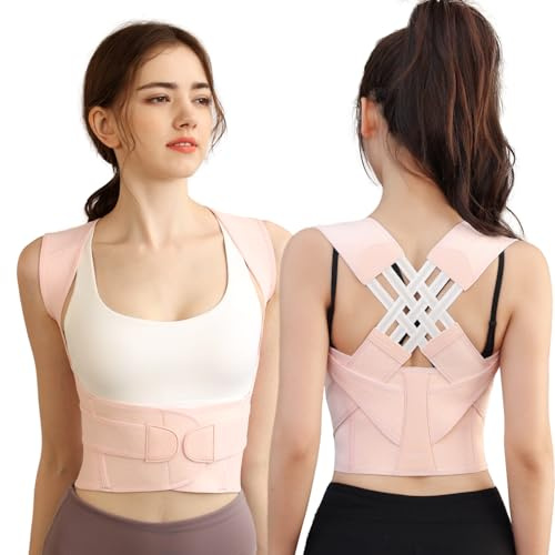 NormXinRui Cinturón corrector de postura y soporte de espalda ajustable para mujeres y hombres, alivia el dolor de cuello y hombros (rosa, S)