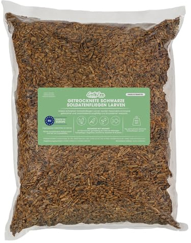 EntoZoo - Larvas secas de moscas negras de soldado - Comida para insectos para pájaros, pollos, erizos, reptiles y peces | Secada similar a los gusanos de la harina | Comida para pollos, comida para