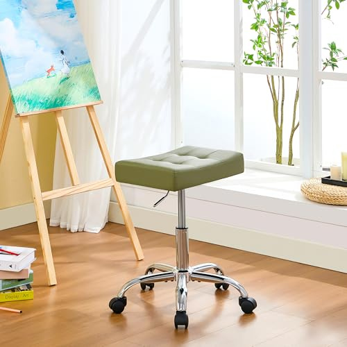 FIRAVOE Saddle Salon Stool (Adjustable Height 17-21 inch) (Quiet Wheels and Sturdy Base) Nail Tattoo Vanity Massage Stool (Green)