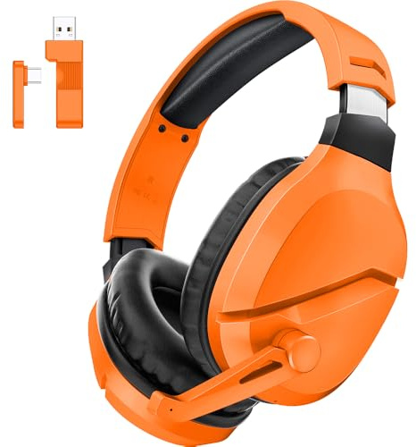 WolfLawS Wireless Gaming Headset with Noise Canceling Microphone for PS5, PC, PS4, 2.4G/Bluetooth Gaming Headphones with USB and Type-c Connector, Wired Mode for Controller - Orange