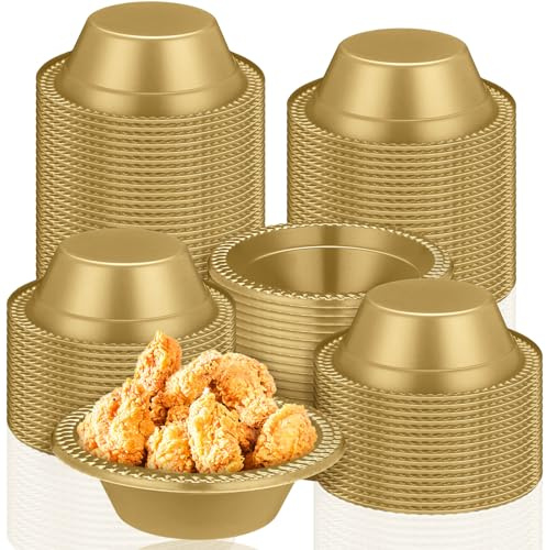 Lallisa 100 Pcs 12oz Gold Disposable Plastic bowls Dessert Cups Ice Cream Snack Salad Soup Food Serving Bowls for Party Favor Picnic
