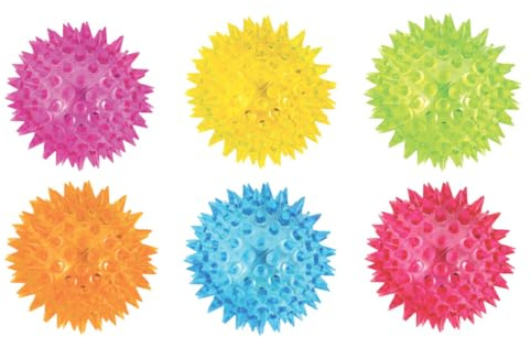 eMKay® Pack of 2 Neon Flashing Spiky Balls – LED Bouncy Disco Stress-Relief Fidget Toys (7.5 cm) – Squishy Spiky Balls for Massage, ADHD, Autism & Pet Play