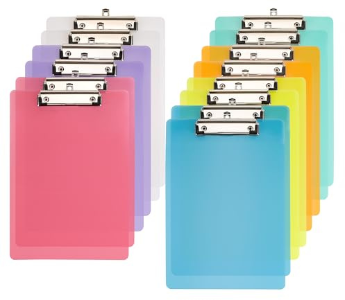 WeeGoo 14 PCS 7 Colors Clipboards with Hanging Hole, A4 Size Plastic Clipboards, 12.8 x 9 Inch Plastic Clip Board with Metal Clip for Office Hospital Company Restaurant