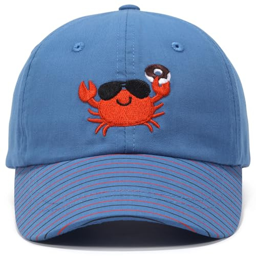 WILLPORT Adorable Embroidery Kids Baseball Cap for Age 2-5,Cute Printed Adjustable Cotton Toddler Baseball Hat for Boys Girls,Blue Crab