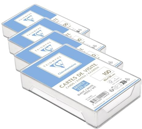 Clairefontaine 1444C - Boite de 100 Cartes de Visite Bristol Blanc Uni 82x128 mm - 220g/m² (Lot de 4)