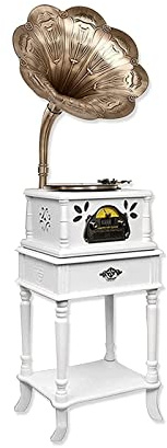 CLSDRZC Grammofono in Legno Fonografo Giradischi Giradischi in Vinile Altoparlanti Stereo Controllo del 33/45/78, Vinile, CD, Bluetooth, Radio, Riproduzione USB, Registratore Bianco