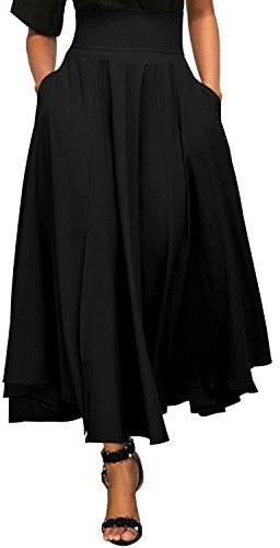 May Story Damen Retro Maxirock Hoher Taille Rockabilly Rock Lang Festlich Tellerrock Faltenrock (XL (EU48-50), Schwarz)