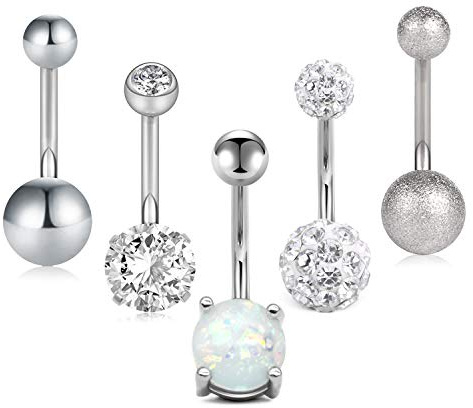 Crdifu 10 mm navelstänger silver guld roséguld 14G 316L rostfritt stål CZ | 1,6 mm navelstång, gloria, spets-set, pavé boll kristallstilar för kvinnor, navelsmycken