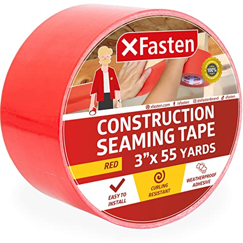 XFasten Ruban de revêtement de construction rouge, 7,6 cm x 55 m, revêtement en polymère et ruban clignotant pour coutures, pare-vapeur, mousse, enveloppe de maison, vide sanitaire et résine époxy.