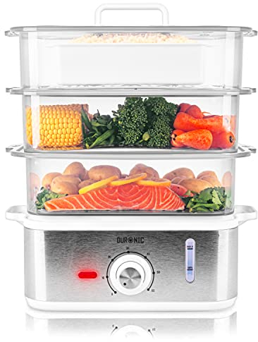 Duronic Electric Food Steamer FS87, BPA-Free 3 Tier Rice & Vegetable Steamers with Rice Bowl & Timer Perfect to Steam Vegetables, Fish, Dumplings, Baby Food
