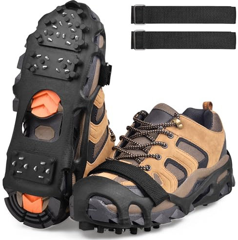 Ice Cleats, Crampons Ice Cleats for Shoes and Boots Men Women Kids,Non Slip 28 Steel Shoe Spikes for Snow and Ice Traction Snow Cleats Grippers for Winter Walking Hiking Fishing