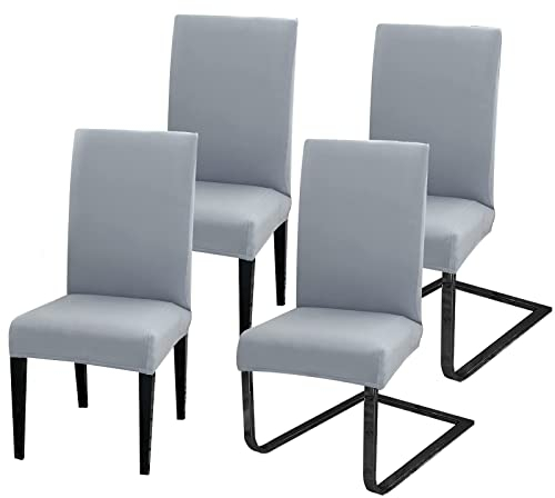 MOLVCE Hussen für Stühle 4er Set Stretch Stuhlhussen Universal Stuhlhusse aus Polyester Stuhlbezug für Esszimmer, Hotel, Bankett, Partys Deko, Hochzeit, Hellgrau