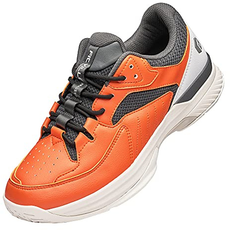 FitVille Womens Tennis Shoes Wide Fit Squash Badminton Shoe Non Slip Sports Trainers Sneakers for Tennis Volleyball, Orange, 3.5 UK X-Wide
