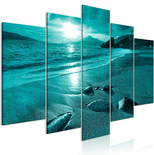 murando Cuadro Acústico Playa Mar 100x50 cm espuma acústica absorbe el sonido aislamiento lienzo de 5 piezas Impresión Artística Decoración de Pared silencio Paisaje Azul c-B-0492-b-p