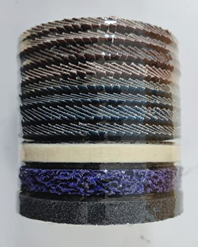 Goodway Juego de discos de abanico y pulido de 11 piezas, diámetro de 115 mm, 4 azules (inox), 4 marrones (estándar), granos 40/60/80/120, 1 disco de limpieza grueso, 2 discos de pulido