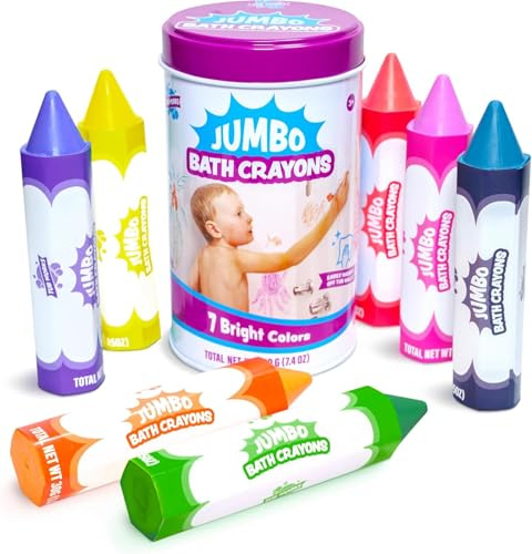 Tub Works® Pastelli da Bagno Grandi, Giocattolo da Bagno con | Pastelli da Bagno Non Tossici & Lavabili per Bambini | Disegna sulle Pareti della Vasca Bagnata & Asciutta | Grandi & Facili da Impugnare