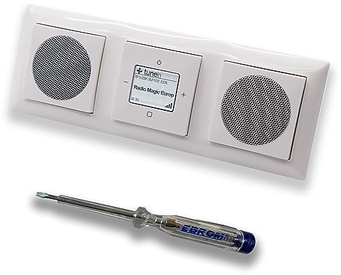 Busch Jäger iNet Internet Unterputz Radio 8216U Balance SI alpinweiß, Komplett-Set mit 2 x Lautsprecher, Abdeckungen, Rahmen + EBROM Phasenprüfer z. Montage der Geräte - 8216 U Internetradio