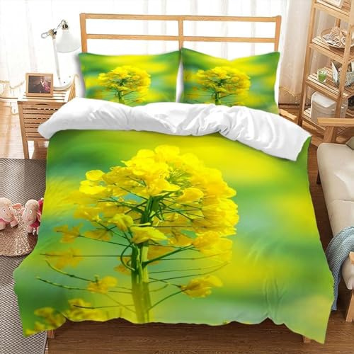 igyhuij Housse de Couette 155x220 Fleurs de Colza, 3D Imprimée Microfibre Parure de Lit Fleurs de Colza Housse de Couettes 2 Personnes avec 2 x Taie d'oreiller 80x80 cm n74