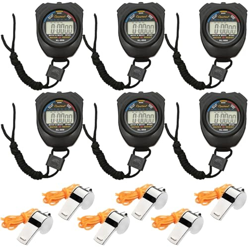 Cronómetro Deportivo,6 Piezas Deportes Cronómetro,Digital Cronómetro,Cronómetro Digital Deportivo Viene con 6 Silbatos para Correr,Fitness,Oposiciones,Deportivo(Negro)