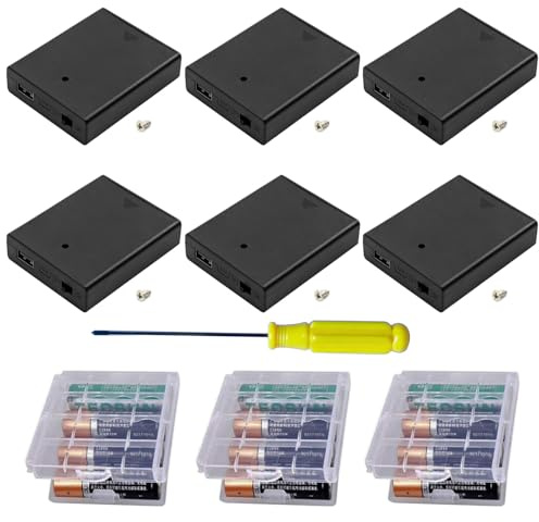 GTIWUNG Set med 6 batterihållare 4 AA med USB, 4 AA 6 V batterihållare plastbatteri förvaringslåda USB-honkontakt, 4 x 1,5 V, AA-batteri laddningsfodral