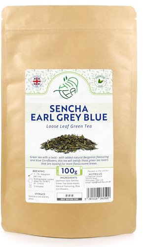 China Sencha Earl Grey Blue - Premium Green Loose Leaf Tea with Bergamot Flavour & Cornflowers (100g, Earl Grey - Blue)
