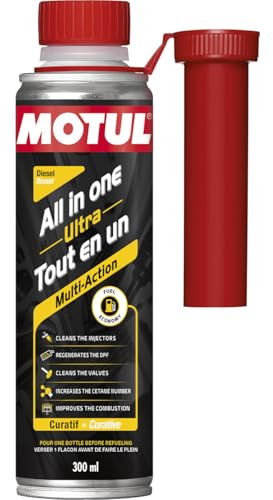 MOTUL Aditivo All In One Diesel, Limpiador Curativo de Acción Múltiple, Reducción de Consumo y Emisiones, Ideal Antes de la Inspección Técnica, All In One Ultra Diesel, 300 ml