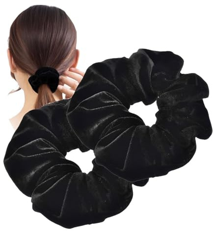 BIRLOZA Set di 2 elastici per capelli neri spessi scrunchies elastici da donna morbidi elastici in velluto grandi fasce per capelli neri