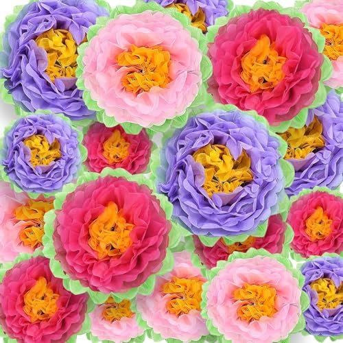 Asaisimg 18 Stück bunte Seidenpapierblumen, 3 Größen mexikanische Seidenpapierblumen für die Wand, Fiesta-Papierblumen für Hochzeit, Geburtstagsparty, Babyparty, Frühlingsdekorationen für draußen