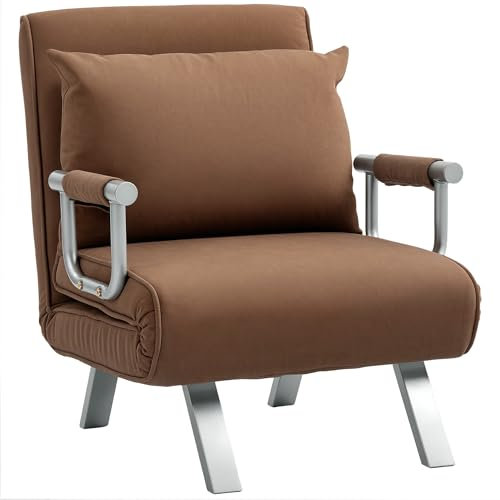 HOMCOM Single Chair Bed, Click Clack Convertible Bed Settee, Modern Velvet Feel Fabric Lounge Couch with Cushion for Living Room, Bedroom, Guest Room, Coffee