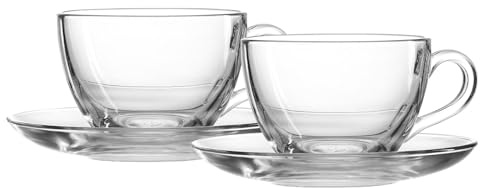 Ritzenhoff & Breker Barista - Juego de 4 tazas de capuchino con platillos, 220 ml, aptas para lavavajillas, transparente