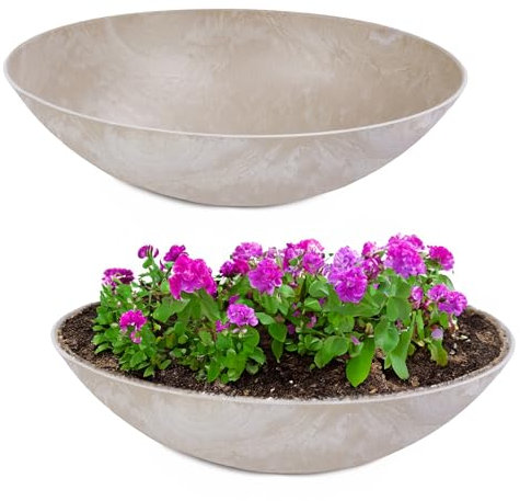matches21 HOME & HOBBY Große Pflanzschalen 2 STK. für draussen in 45 cm - beige Sand marmoriert als wetterfeste Blumenschalen - Dekoschalen