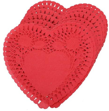 IMIKEYA 100 Fogli Carta che assorbe a forma di cuore cuori Decorazioni per matrimoni piccoli centrini vasetti cake topper tovaglioli carta centrini decorativi in ​​carta Rosy