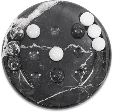 EARTHEN CRAFTS Gioco del tris in biglie, biglie bianche e nere da 15 cm, un grazioso gioco da tavolo decorativo per tutta la famiglia, ideale per giochi di società, decorazione d'interni
