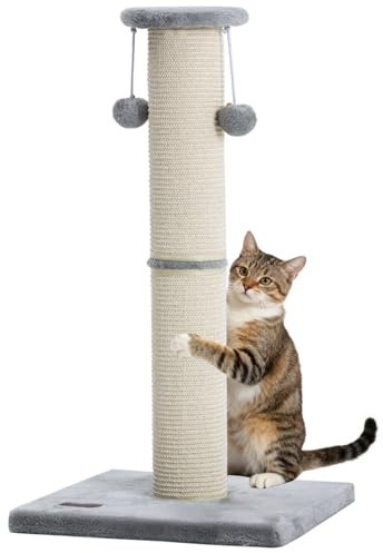 Kilodor Cat Scratching Post 34 Inches Large Sturdy Cat Post with Replaceable Sisal Scratcher and Hanging Ball Scratching Post for Indoor Cats Adult Grey