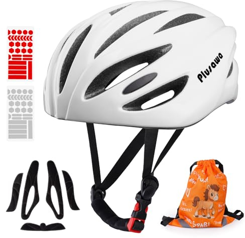 Plusawa Kids Helmet for 5-18 Years, Lightweight PC Shell, Interior Padding, Adjustable Multi-Sport Kid Helmet Skateboard/Cycling/Scooter/Skating 56-60cm(White, L)