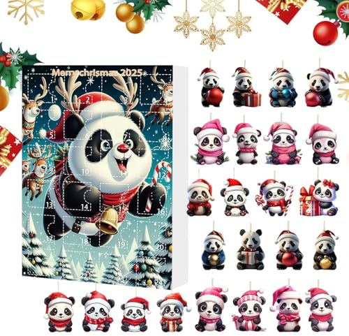 Calendrier de l'Avent Panda 2025, Pendentif de Noël en Acrylique 2D, Compte à Rebours de 24 Jours pour Fenêtre, Voiture, Rétroviseur, Mur, Porte, Décoration de Sapin de Noël