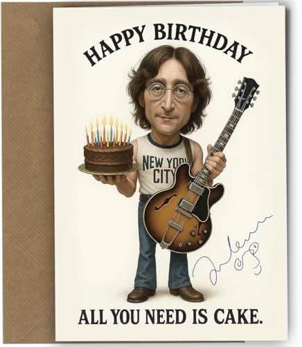 Birthday Card – Funny 'All You Need Is Cake' Greeting with Reproduction Printed Autograph | Retro Beatles Music Collectible for Men and Women No1954
