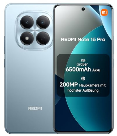 Xiaomi REDMI Note 15 Pro, Smartphone 8+256Go, Batterie Longue autonomie 6500mAh, Appareil Photo 200 Mpx, Résistance à l'eau IP65, Écran AMOLED FHD+ 6,77, Bleu, Garantie 2 Ans, Chargeur Non Inclus